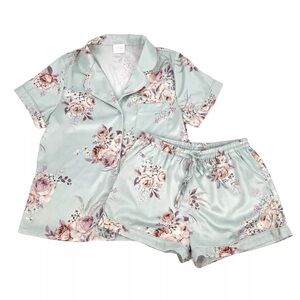 Le Rose Stories Pajamas Womens Size Small Pale Blue Floral PJ Top Shorts Set